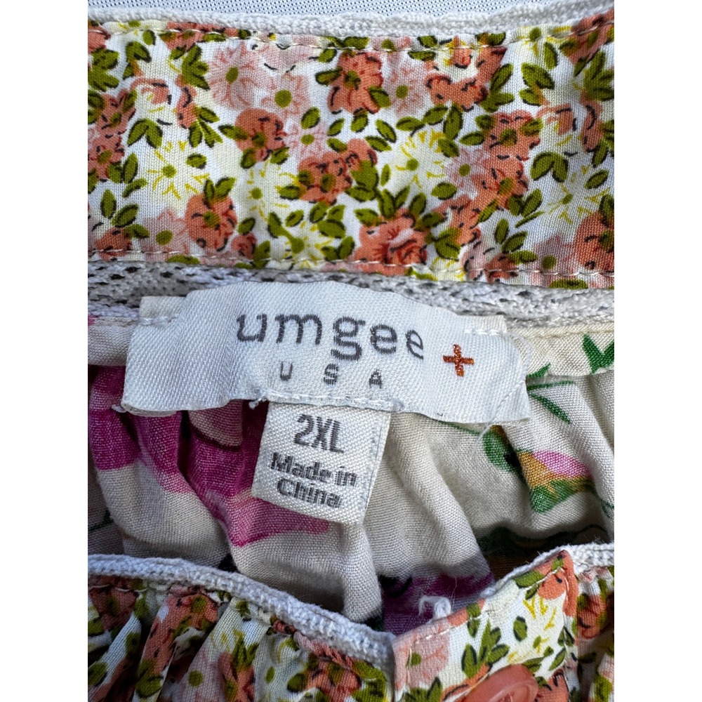 Umgee Pink Floral Patchwork Cottagecore Flutter Sleeve Short Dress Plus Sz 2XL - Picture 13 of 16